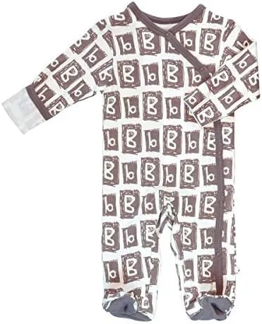 Babysoy Organic Newborn Baby Alphabet Footie Onepiece with Feet (00-03 Months, B)