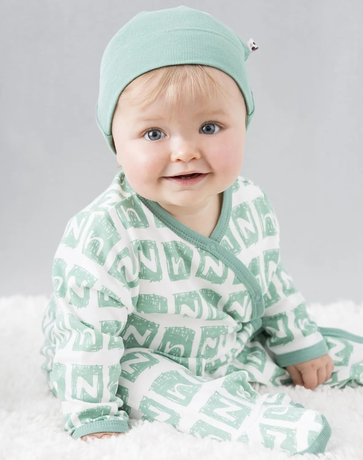 Babysoy Organic Newborn Baby Alphabet Footie Onepiece with Feet (00-03 Months, F)