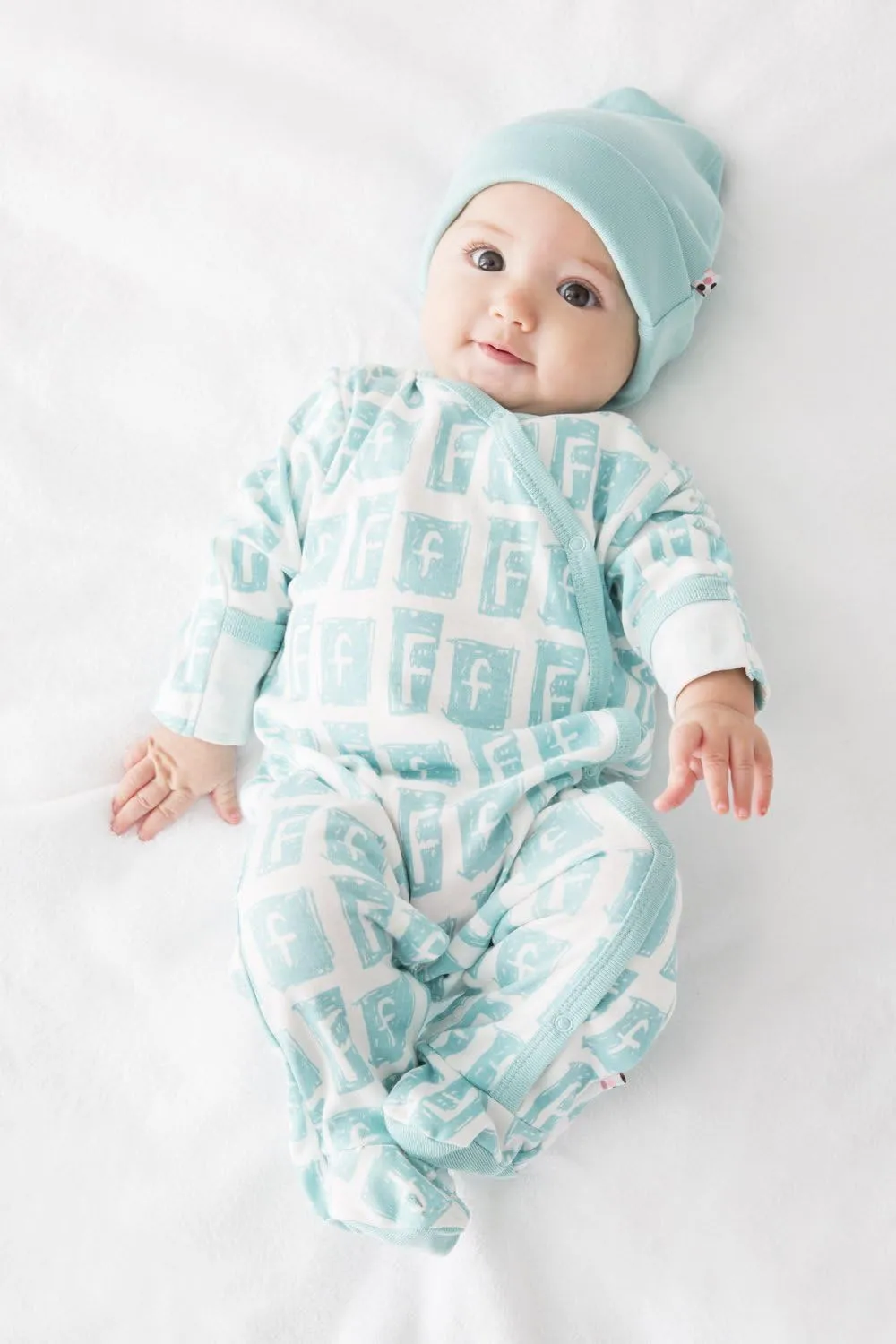 Babysoy Organic Newborn Baby Alphabet Footie Onepiece with Feet (00-03 Months, I)