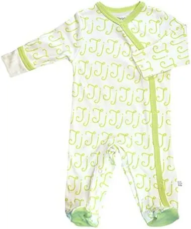 Babysoy Organic Newborn Baby Alphabet Footie Onepiece with Feet (00-03 Months, J)