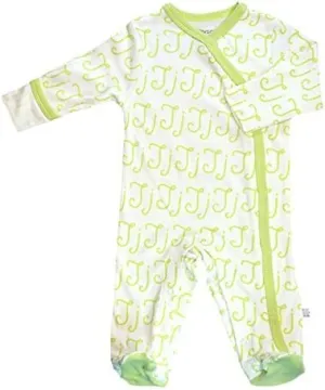 Babysoy Organic Newborn Baby Alphabet Footie Onepiece with Feet (00-03 Months, J)