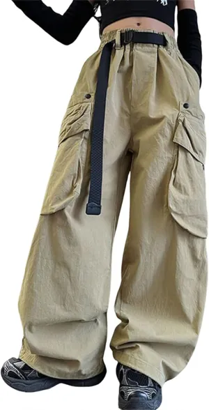Baggy Cargo Pants for Teen Girls Parachute Pants Wide Leg Pants Kids Joggers Y2k Streetwear Elastic Waist Hiking Pants