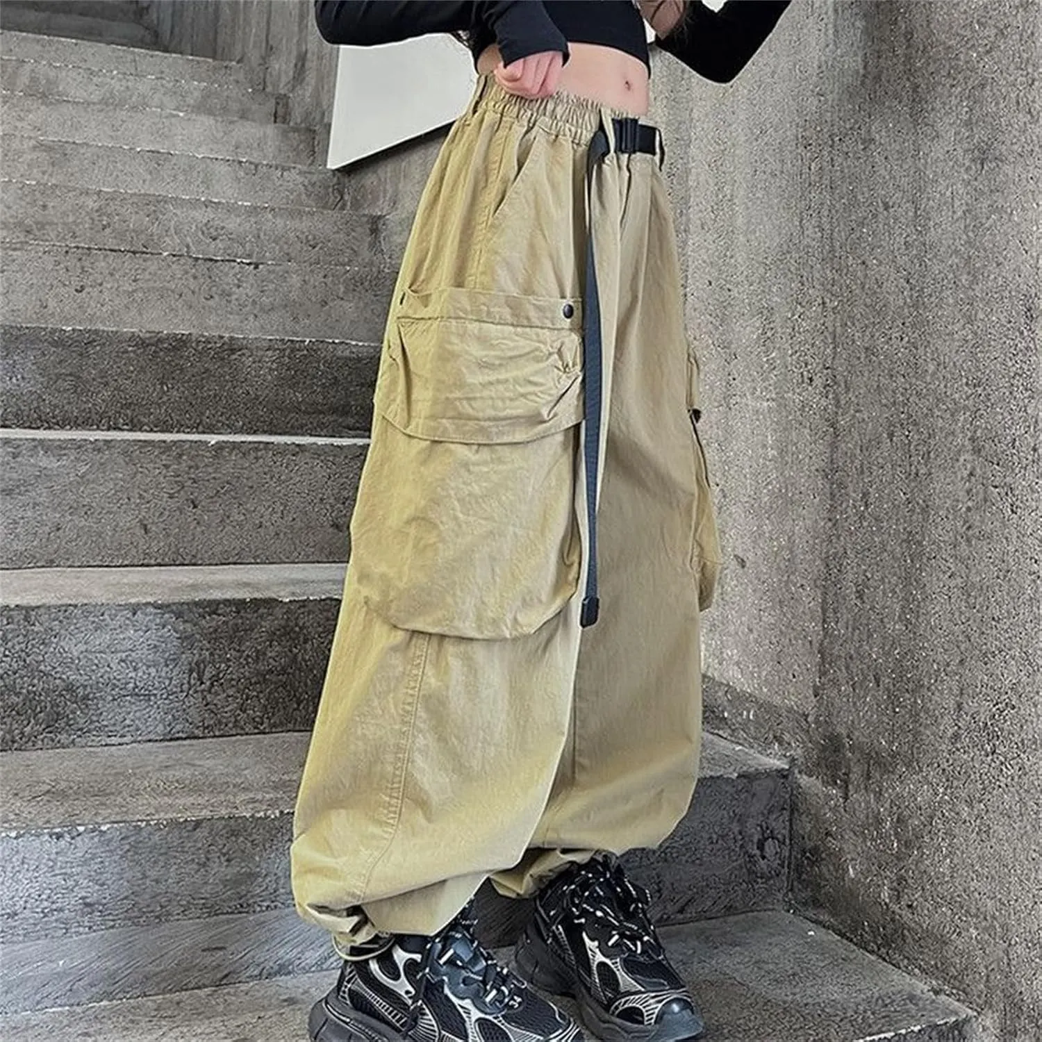 Baggy Cargo Pants for Teen Girls Parachute Pants Wide Leg Pants Kids Joggers Y2k Streetwear Elastic Waist Hiking Pants