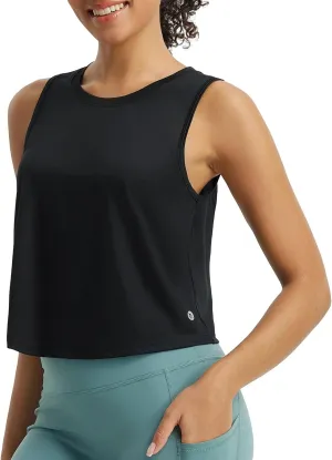baleaf Workout Tops for Women Cropped Back Knotted Sleeveless Tank Tops Athletic Gym Yoga Running Shirts UPF50 