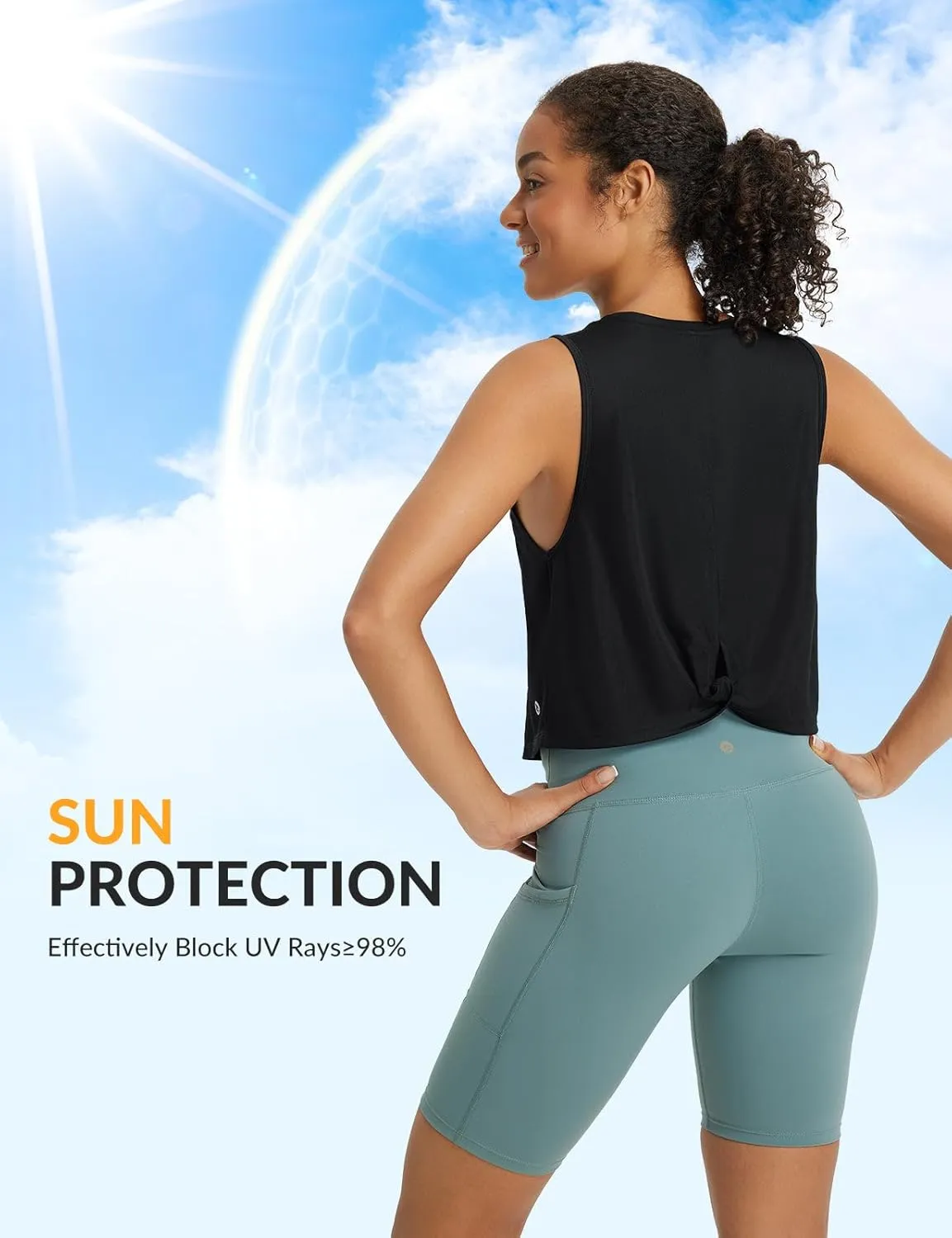 baleaf Workout Tops for Women Cropped Back Knotted Sleeveless Tank Tops Athletic Gym Yoga Running Shirts UPF50 