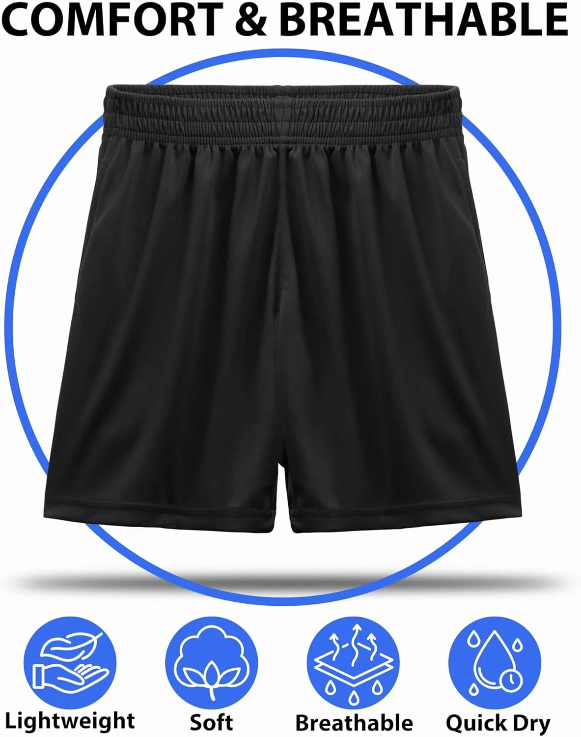 BEARAE Boys Athletic Shorts, Quick Dry Youth Basketball Shorts with Pockets Elastic Waistband, Sport Cargo Short Activewear