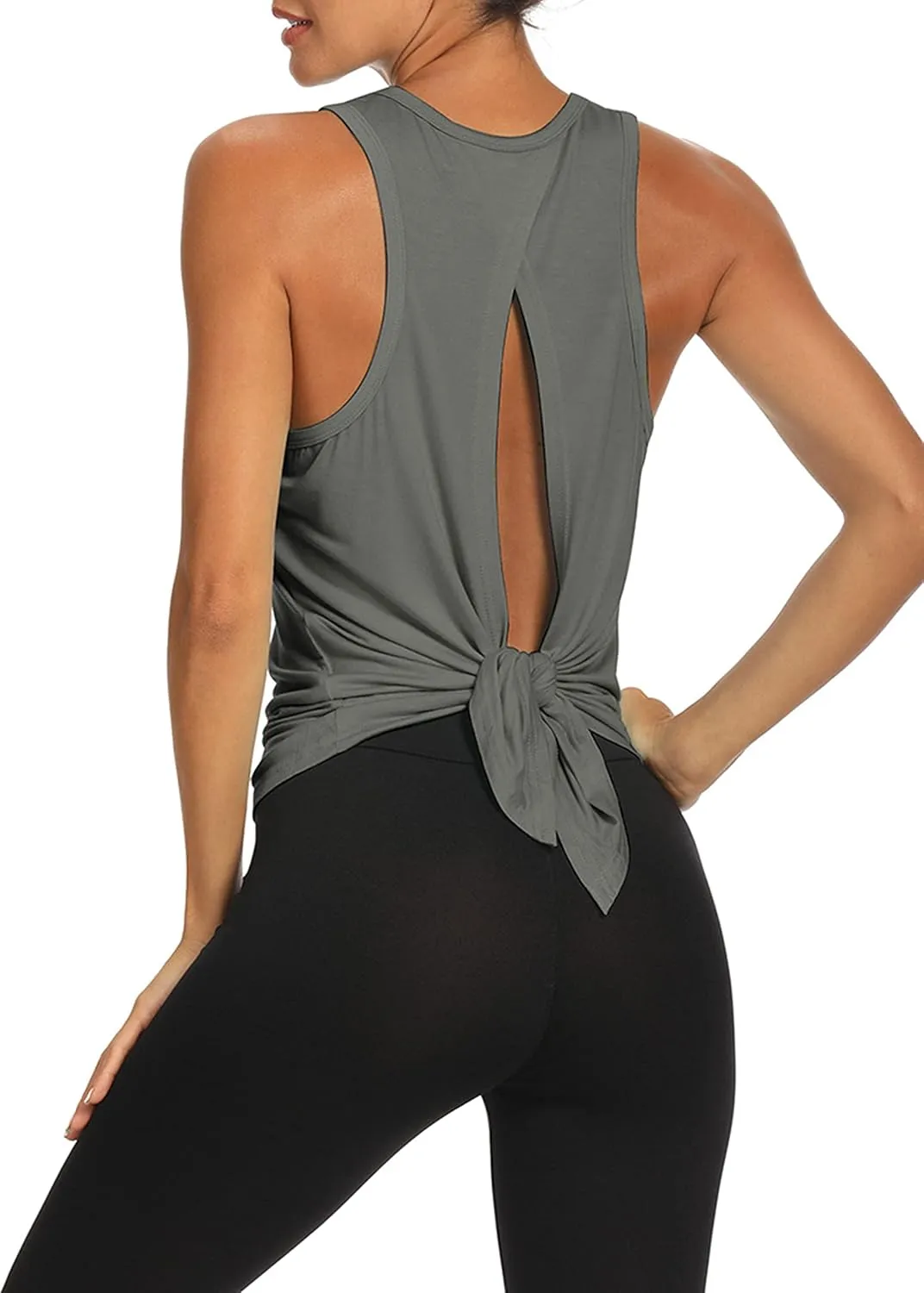 Bestisun Workout Tops Open Back Shirts Gym Athletic Clothes Tie Back Musle Tank for Women