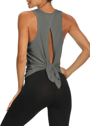 Bestisun Workout Tops Open Back Shirts Gym Athletic Clothes Tie Back Musle Tank for Women