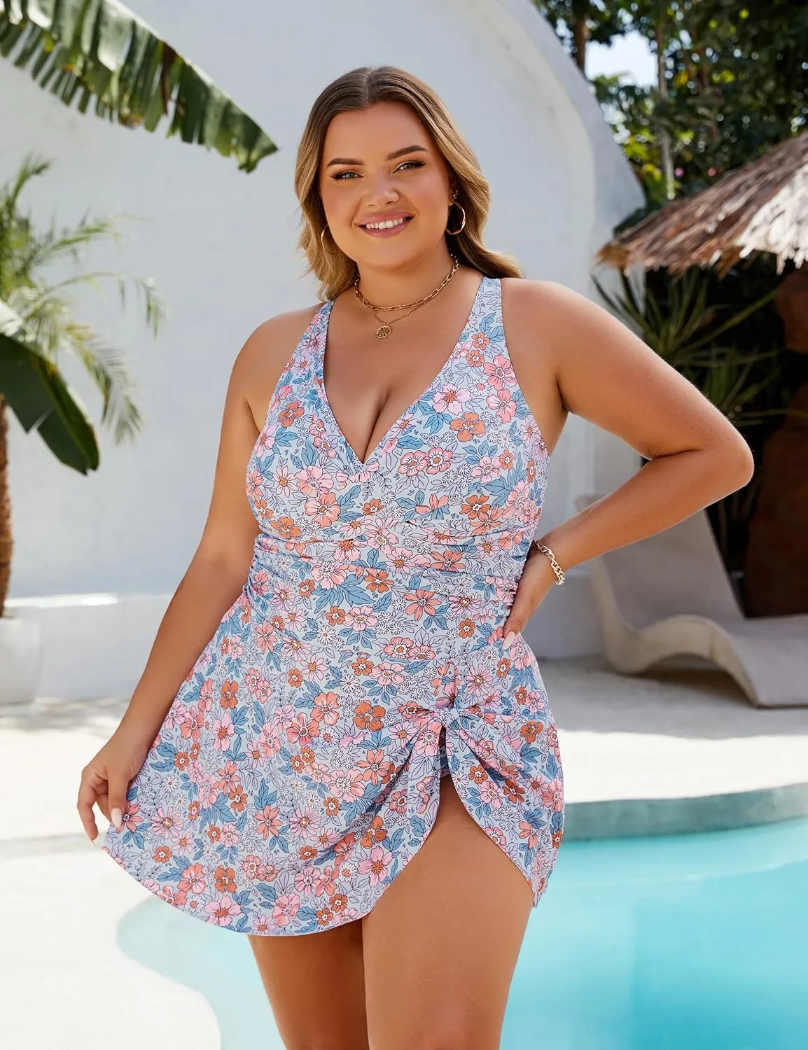 Blooming Jelly Women Plus Size Swim Dress Swimsuit One Piece Tummy Control Bathing Suits Modest Criss Cross Swim Suits