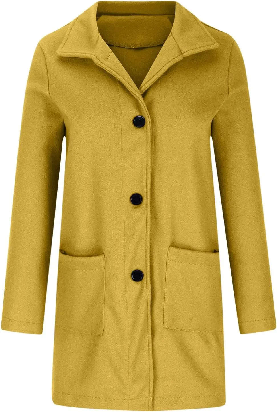 Borniu Women Elegant Lapel Collar Single Breasted Wool Blend Mid-Long Pea Coat Trench Coat Winter Jacket Outwear
