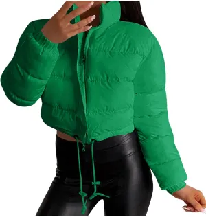 Borniu Womens Cropped Puffer Jacket Stand Collar Zip Up Winter Padded Down Coats Lightweight Quilted Short Jacket