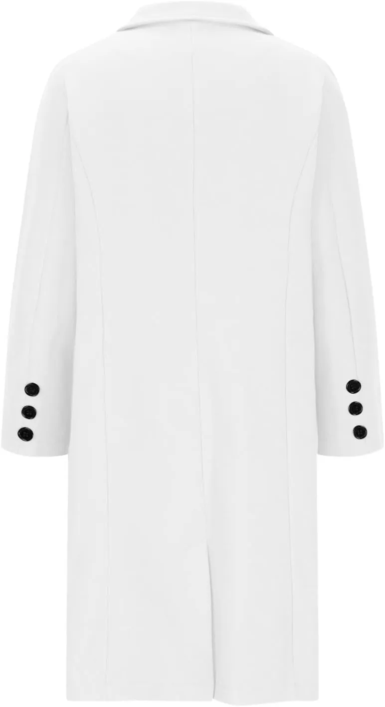 Borniu Womens Notched Lapel Collar Single Breasted Pea Coat Winter Wool Blend Over Coats Long Jackets Outerwear