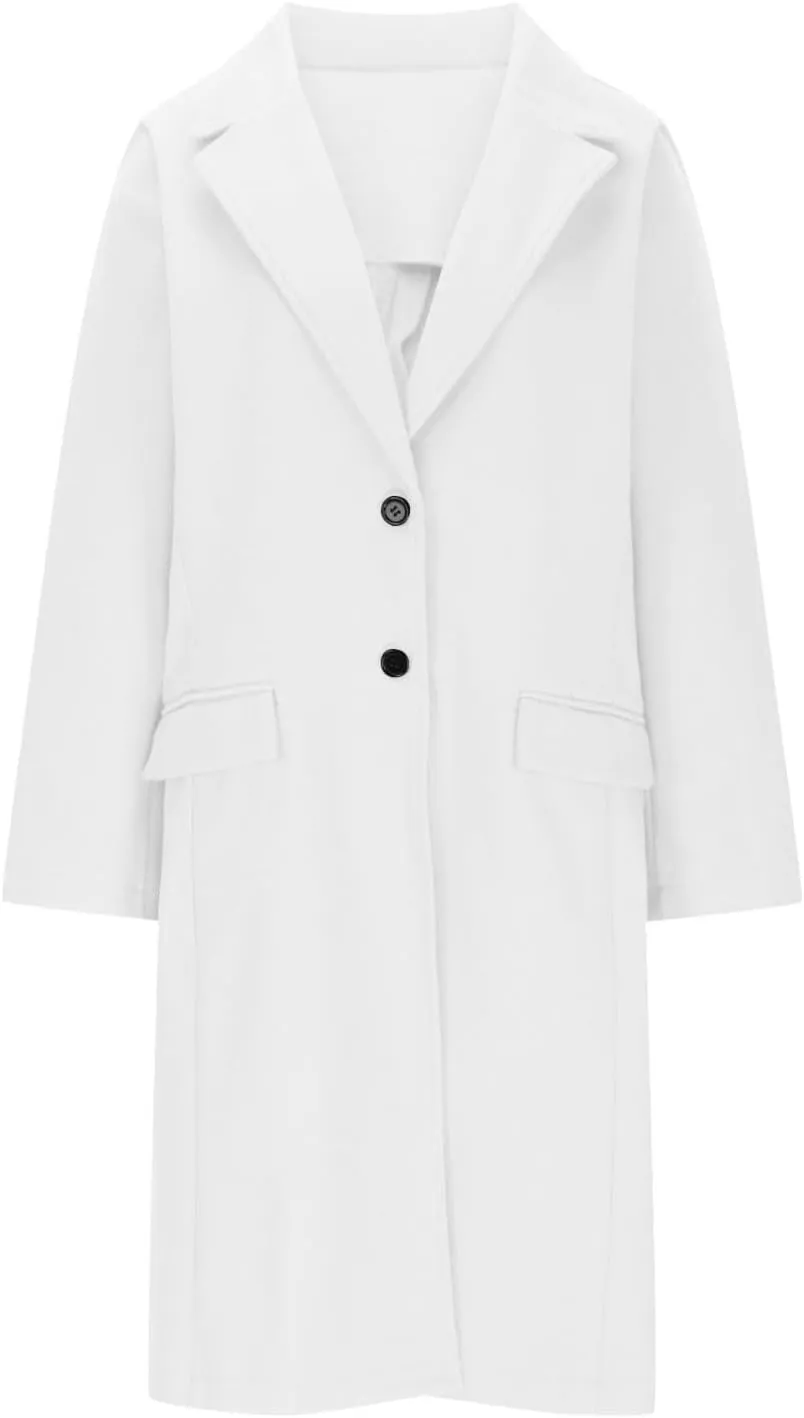 Borniu Womens Notched Lapel Collar Single Breasted Pea Coat Winter Wool Blend Over Coats Long Jackets Outerwear