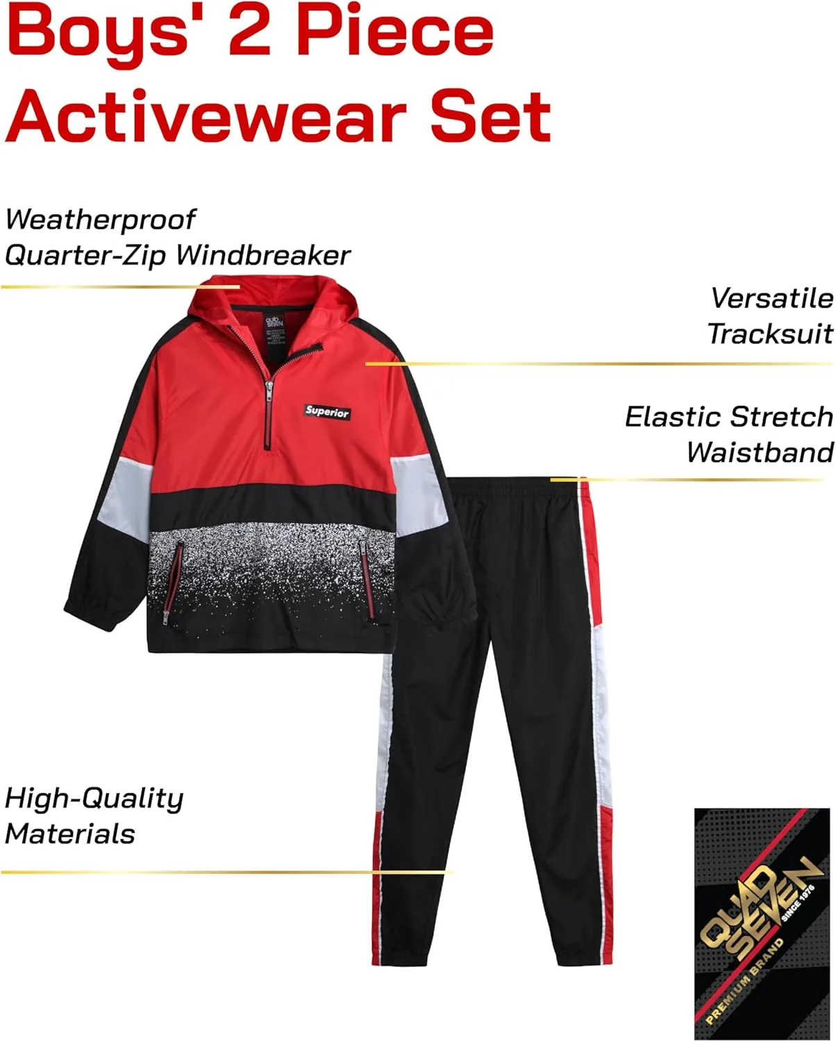 Boys' Tracksuit - 2 Piece Quarter Zip Pullover Windbreaker Jacket and Jogger Pants - Activewear Set for Boys, 8-18