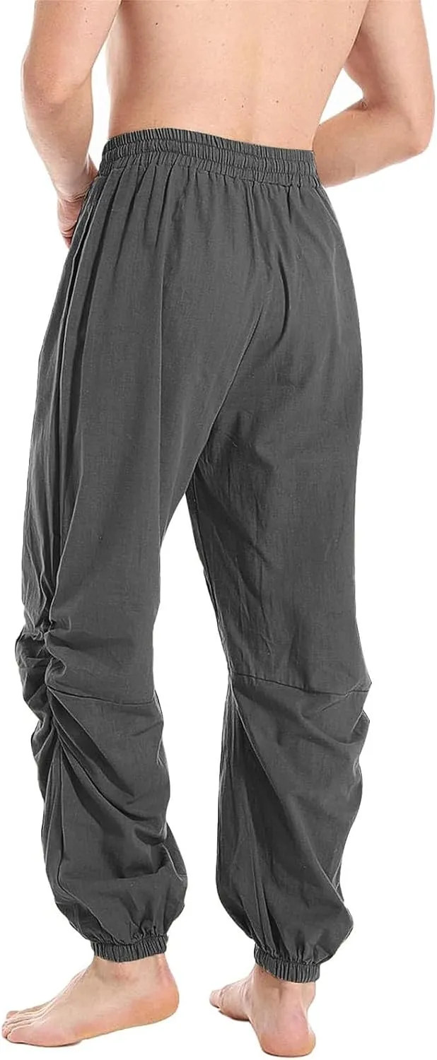 Cambkatl Men's Loose Summer Linen Harem Pants Lightweight Drawstring Casual Elastic Waist Beach Yoga Trousers with Pockets
