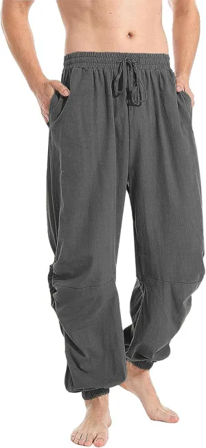 Cambkatl Men's Loose Summer Linen Harem Pants Lightweight Drawstring Casual Elastic Waist Beach Yoga Trousers with Pockets
