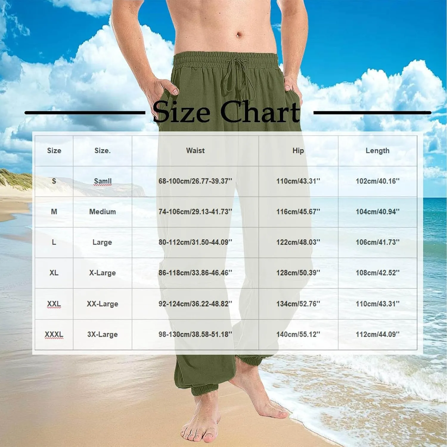 Cambkatl Men's Loose Summer Linen Harem Pants Lightweight Drawstring Casual Elastic Waist Beach Yoga Trousers with Pockets
