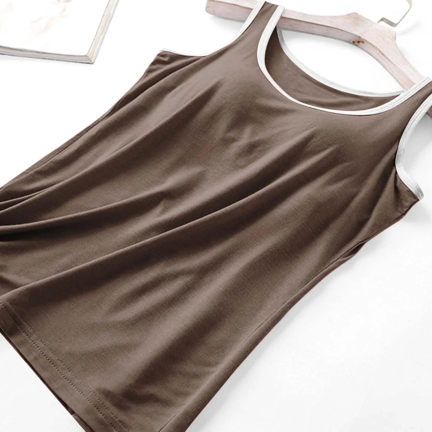 Camisole Tops for Women 2025 Summer Spaghetti Strap Basic Padded Tank Top with Built in Bra Workout Yoga Cami Shirts