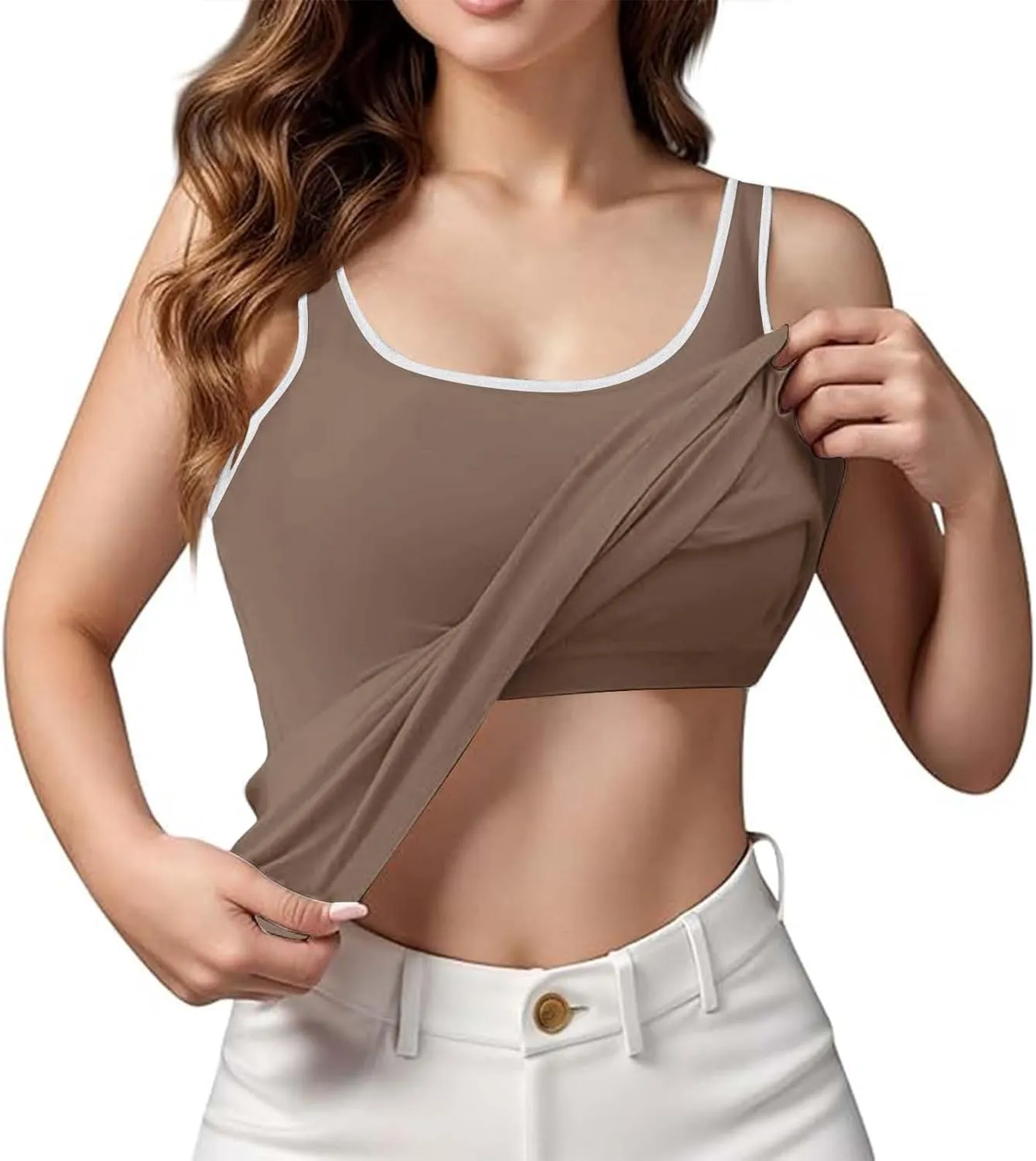 Camisole Tops for Women 2025 Summer Spaghetti Strap Basic Padded Tank Top with Built in Bra Workout Yoga Cami Shirts