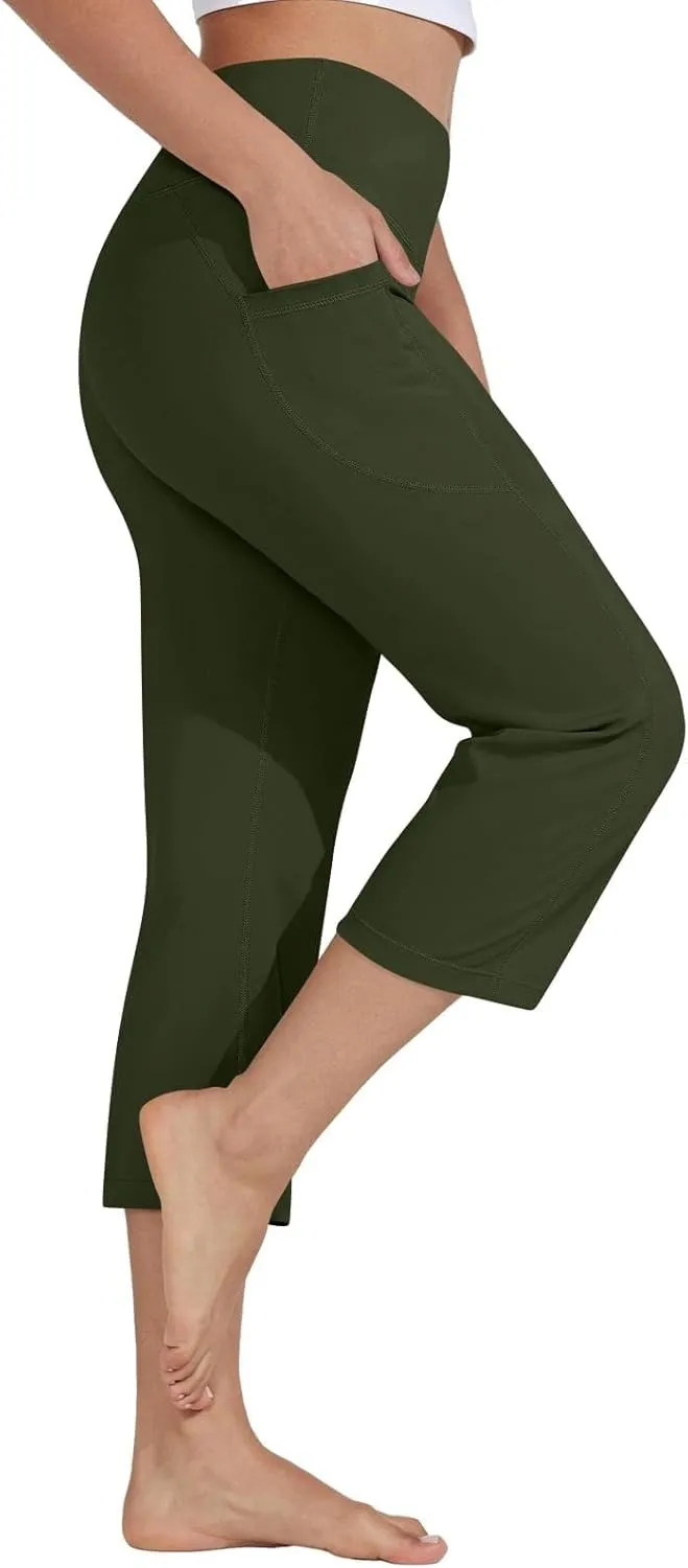 Capri Yoga Pants Womens Slacks Stretch Capris Wide Leg Running Pants Summer Pants 2025 Pull On Pants with Pocket
