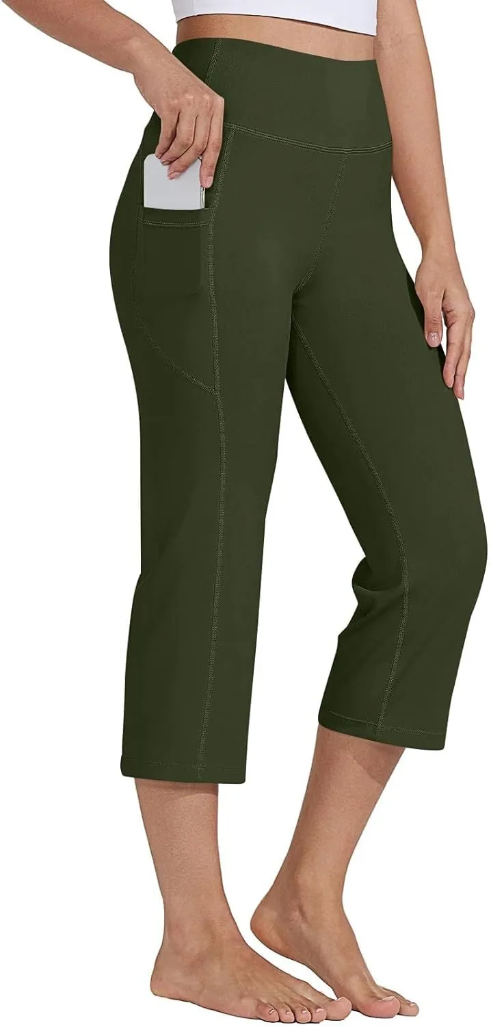 Capri Yoga Pants Womens Slacks Stretch Capris Wide Leg Running Pants Summer Pants 2025 Pull On Pants with Pocket