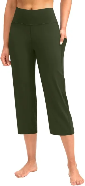 Capri Yoga Pants Womens Slacks Stretch Capris Wide Leg Running Pants Summer Pants 2025 Pull On Pants with Pocket