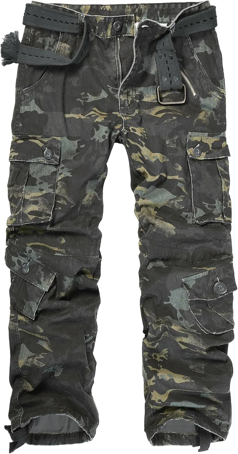 Cargo Pants for Men, Camo Pants Relaxed Fit Utility Hiking Pants, Ripstop Work Pants with 8 Pockets