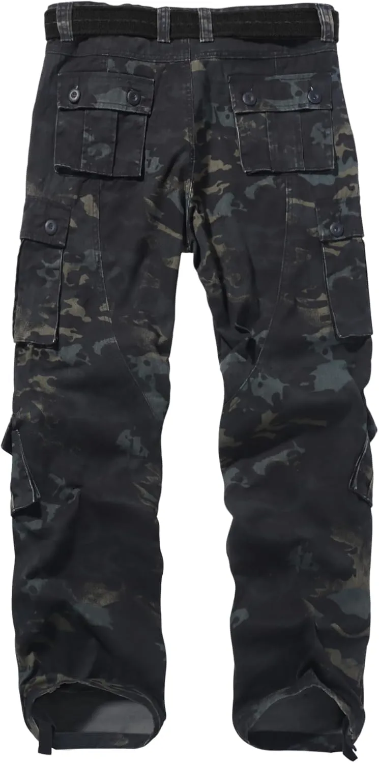 Cargo Pants for Men, Camo Pants Relaxed Fit Utility Hiking Pants, Ripstop Work Pants with 8 Pockets