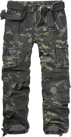 Cargo Pants for Men, Camo Pants Relaxed Fit Utility Hiking Pants, Ripstop Work Pants with 8 Pockets