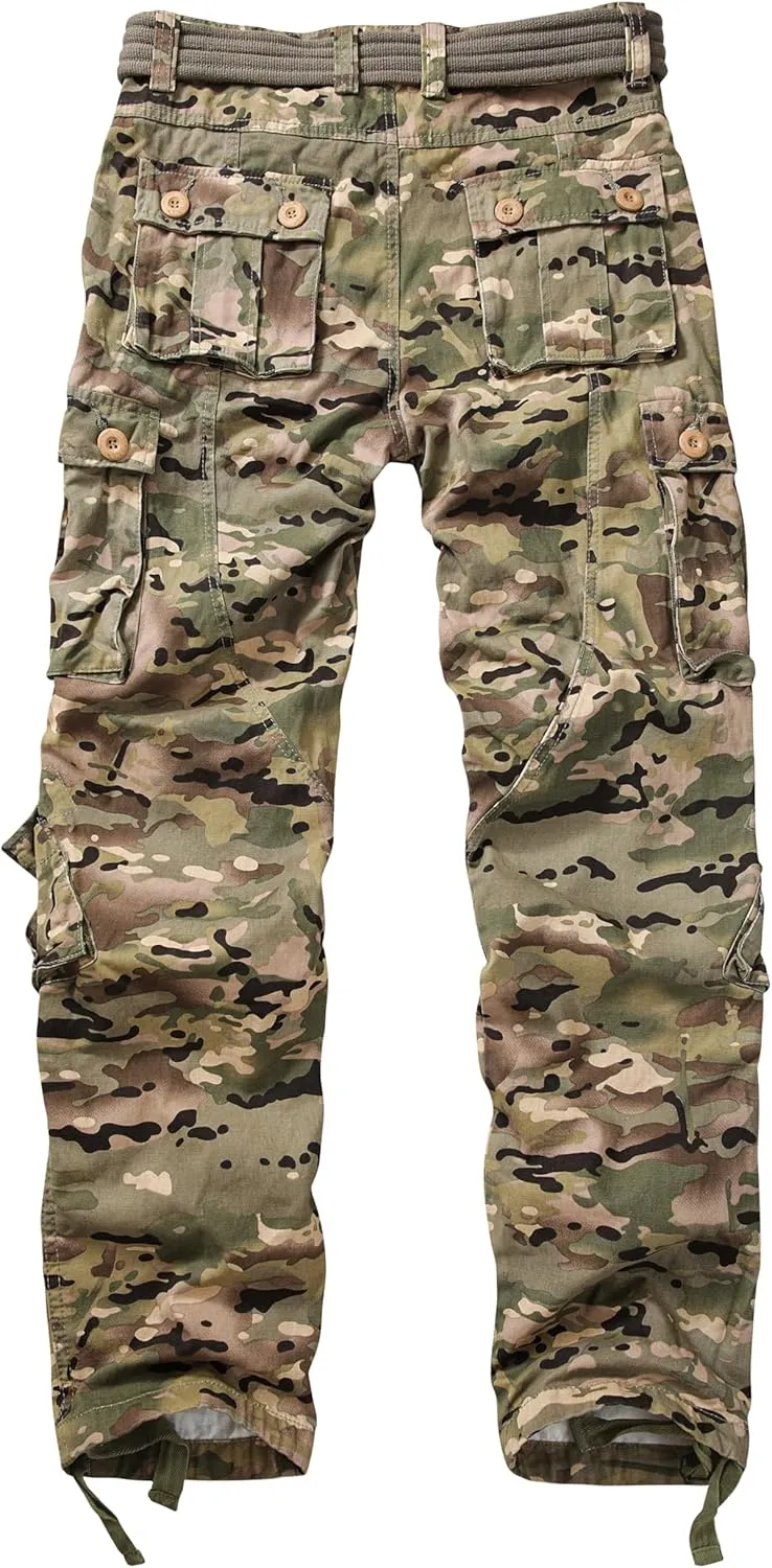 Cargo Pants for Men, Camo Pants Relaxed Fit Utility Hiking Pants, Ripstop Work Pants with 8 Pockets