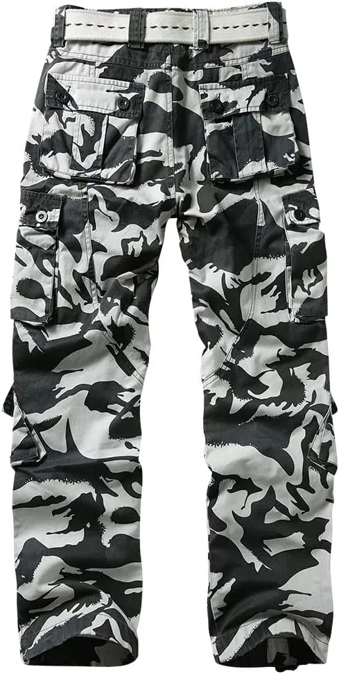 Cargo Pants for Men, Camo Pants Relaxed Fit Utility Hiking Pants, Ripstop Work Pants with 8 Pockets