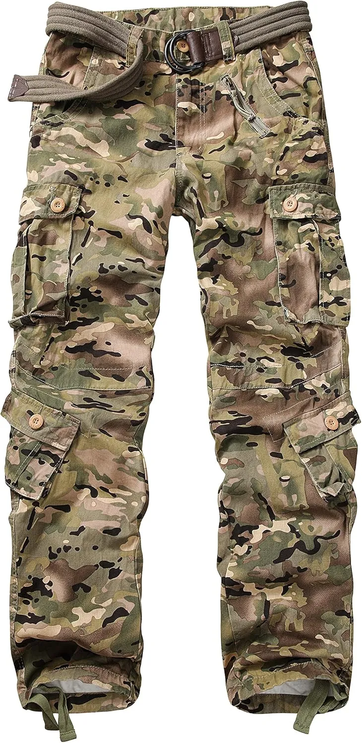 Cargo Pants for Men, Camo Pants Relaxed Fit Utility Hiking Pants, Ripstop Work Pants with 8 Pockets