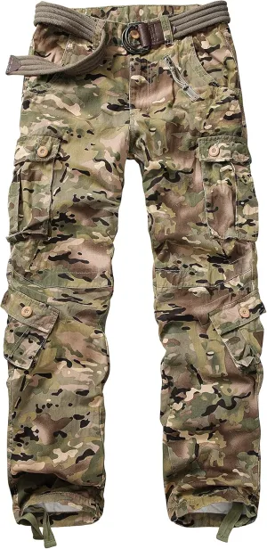 Cargo Pants for Men, Camo Pants Relaxed Fit Utility Hiking Pants, Ripstop Work Pants with 8 Pockets