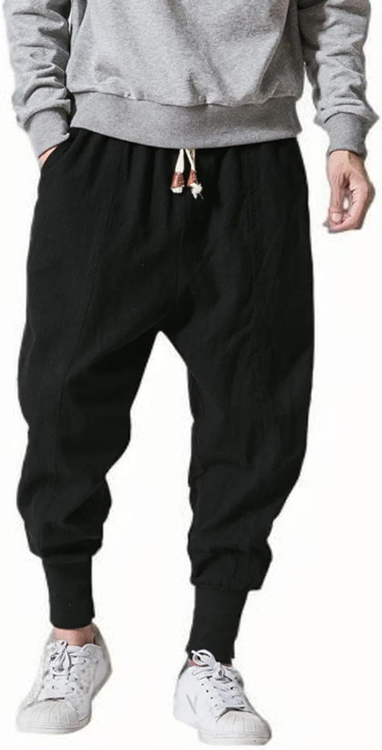 Casual Pants for Mens Linen Pants Summer Beach Trousers Drawstring Yoga Pants Loose Fit Elastic Waist Pants