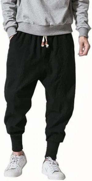 Casual Pants for Mens Linen Pants Summer Beach Trousers Drawstring Yoga Pants Loose Fit Elastic Waist Pants
