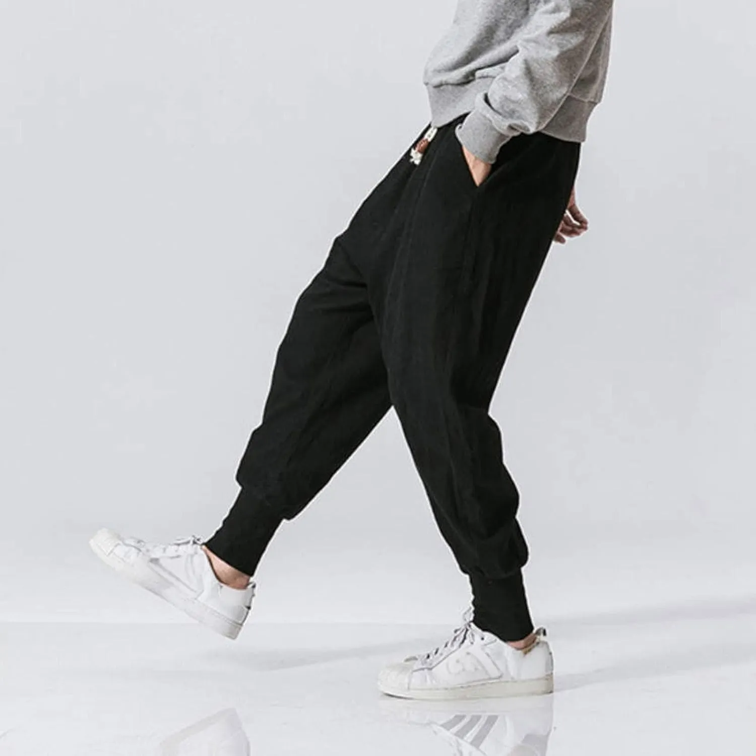 Casual Pants for Mens Linen Pants Summer Beach Trousers Drawstring Yoga Pants Loose Fit Elastic Waist Pants