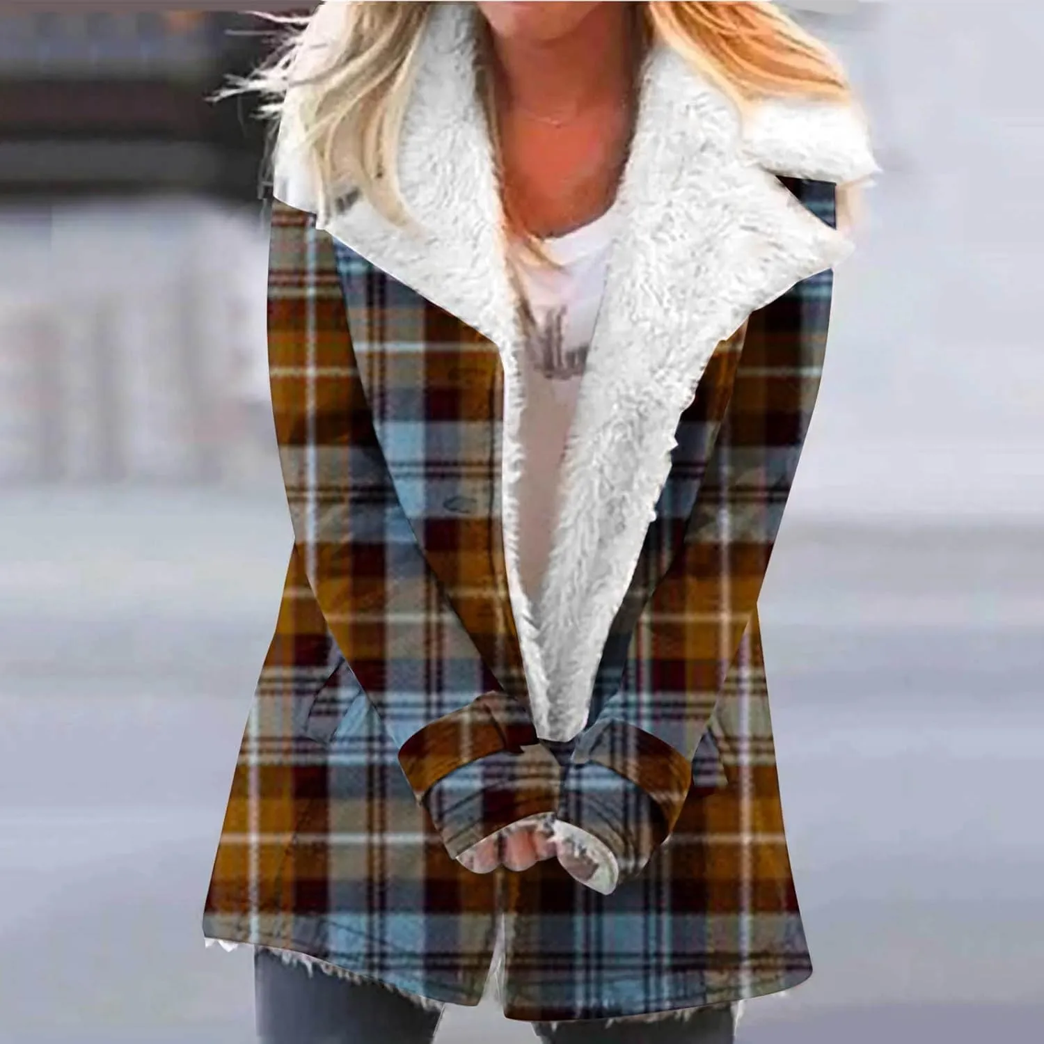 Ceboyel Women's Western Aztec Print Winter Coats Sherpa Lined Lapel Casual Jacket Fleece Cardigan Trendy 2023 Outwear Outfits