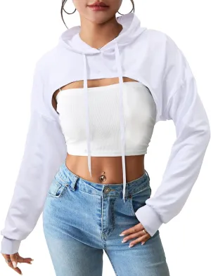 Century Star Womens Long Sleeve Super Cropped Hoodie Pullover Crop Sweatshirts Sexy Workout Gym Drawstring Top