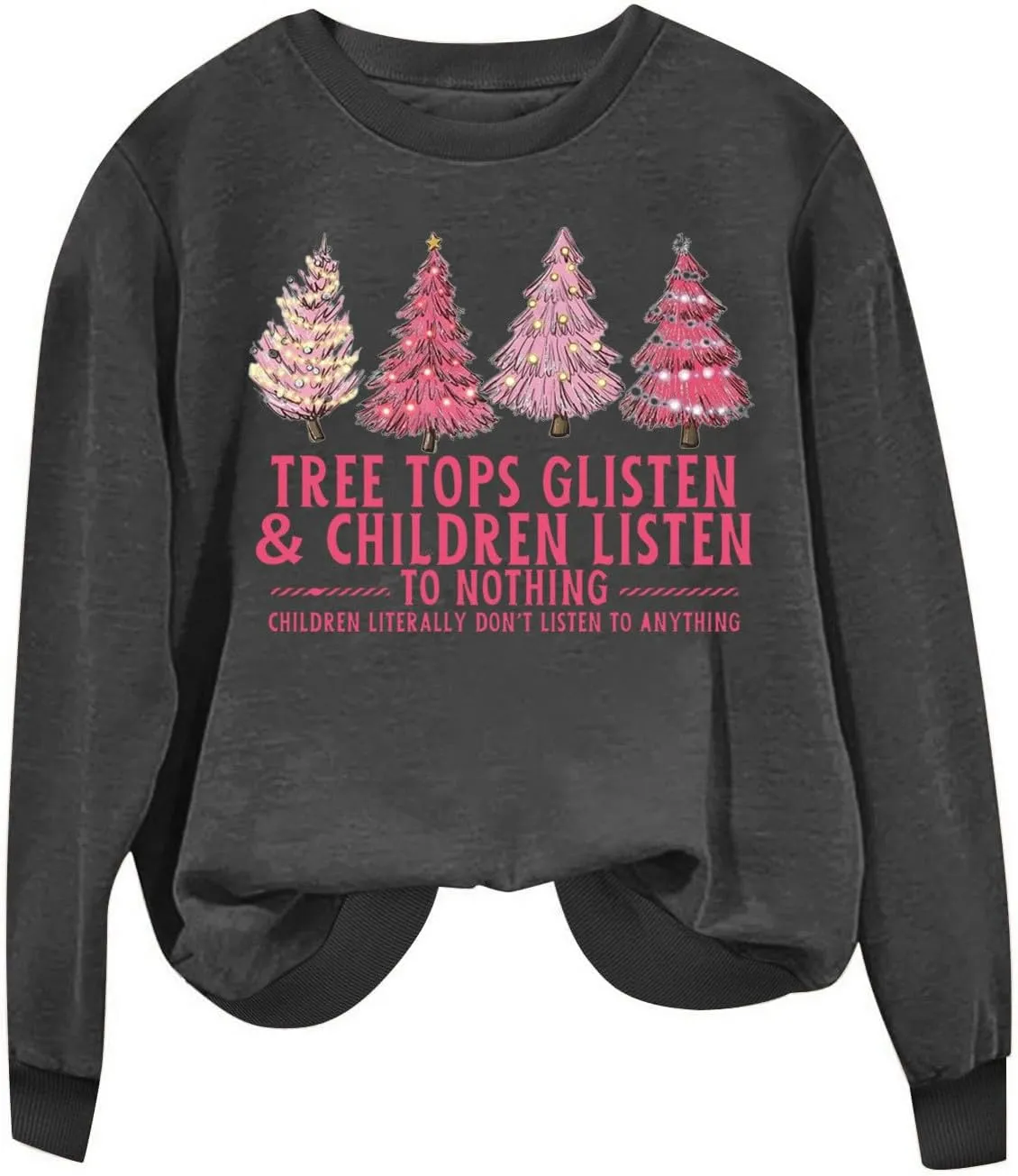 Christmas Sweatshirt for Women Xmas Tree Print Crewneck Long Sleeve Tree Tops Glisten & Children Listen Pullover Tops