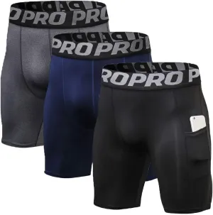 Compression Shorts Men with Pocket Sports Workout Athletic Running Underwear Cool Dry Baselayer Spandex Shorts