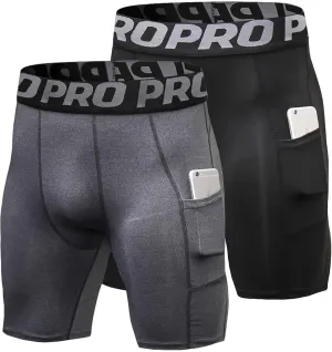 Compression Shorts Men with Pocket Sports Workout Athletic Running Underwear Cool Dry Baselayer Spandex Shorts
