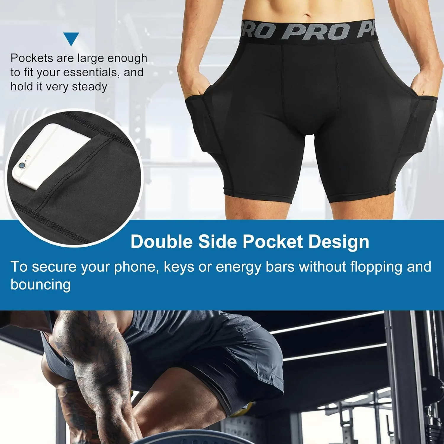 Compression Shorts Men with Pocket Sports Workout Athletic Running Underwear Cool Dry Baselayer Spandex Shorts