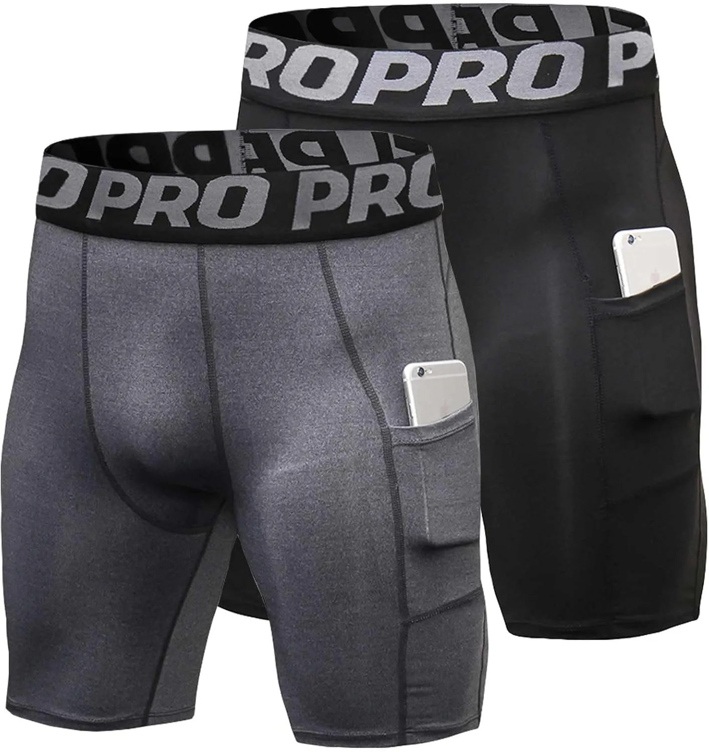 Compression Shorts Men with Pocket Sports Workout Athletic Running Underwear Cool Dry Baselayer Spandex Shorts