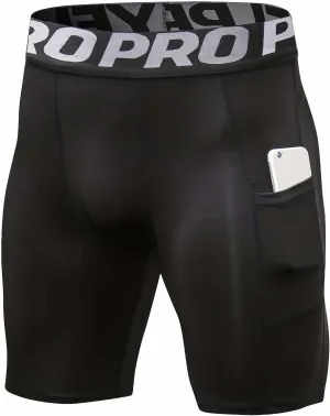 Compression Shorts Men with Pocket Sports Workout Athletic Running Underwear Cool Dry Baselayer Spandex Shorts