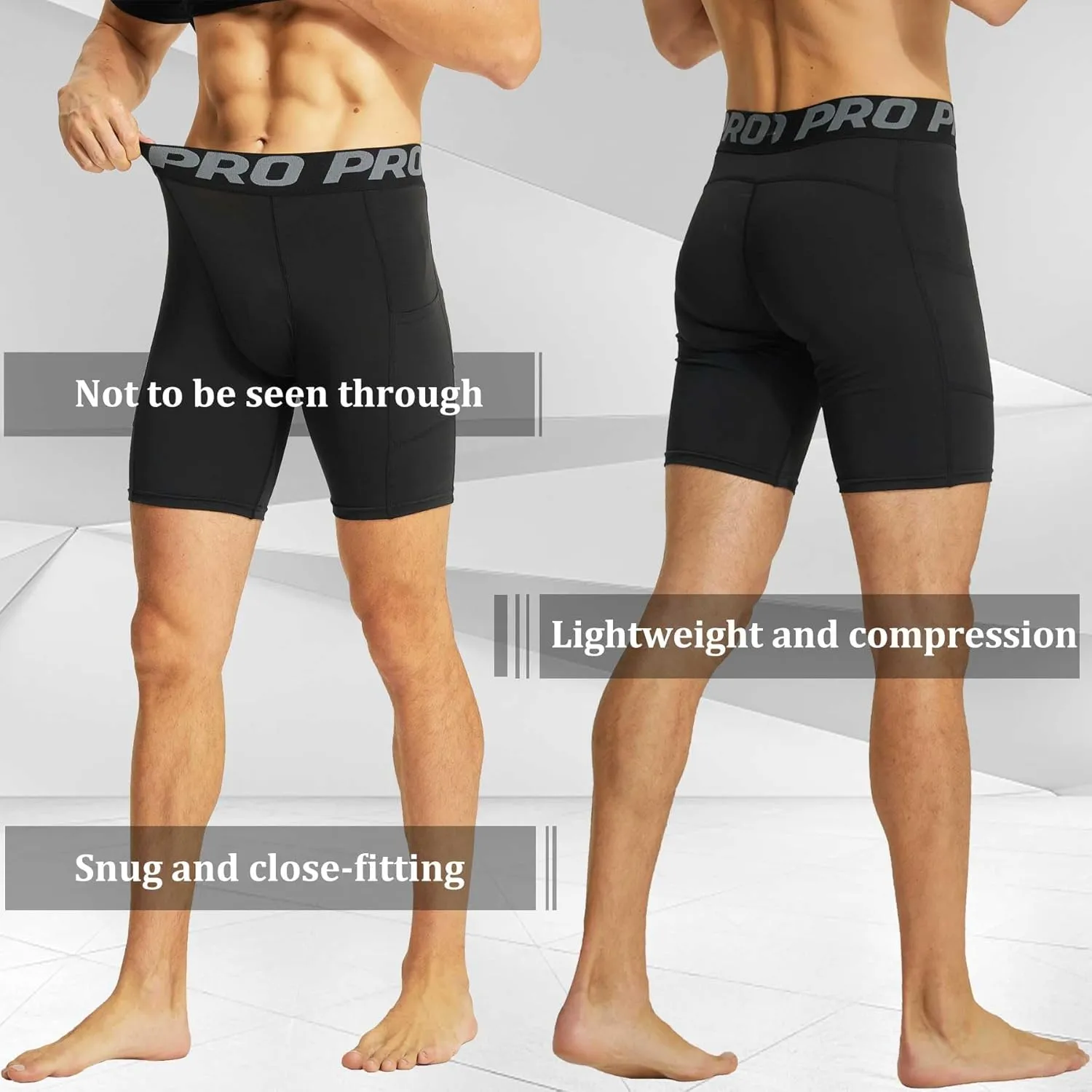 Compression Shorts Men with Pocket Sports Workout Athletic Running Underwear Cool Dry Baselayer Spandex Shorts
