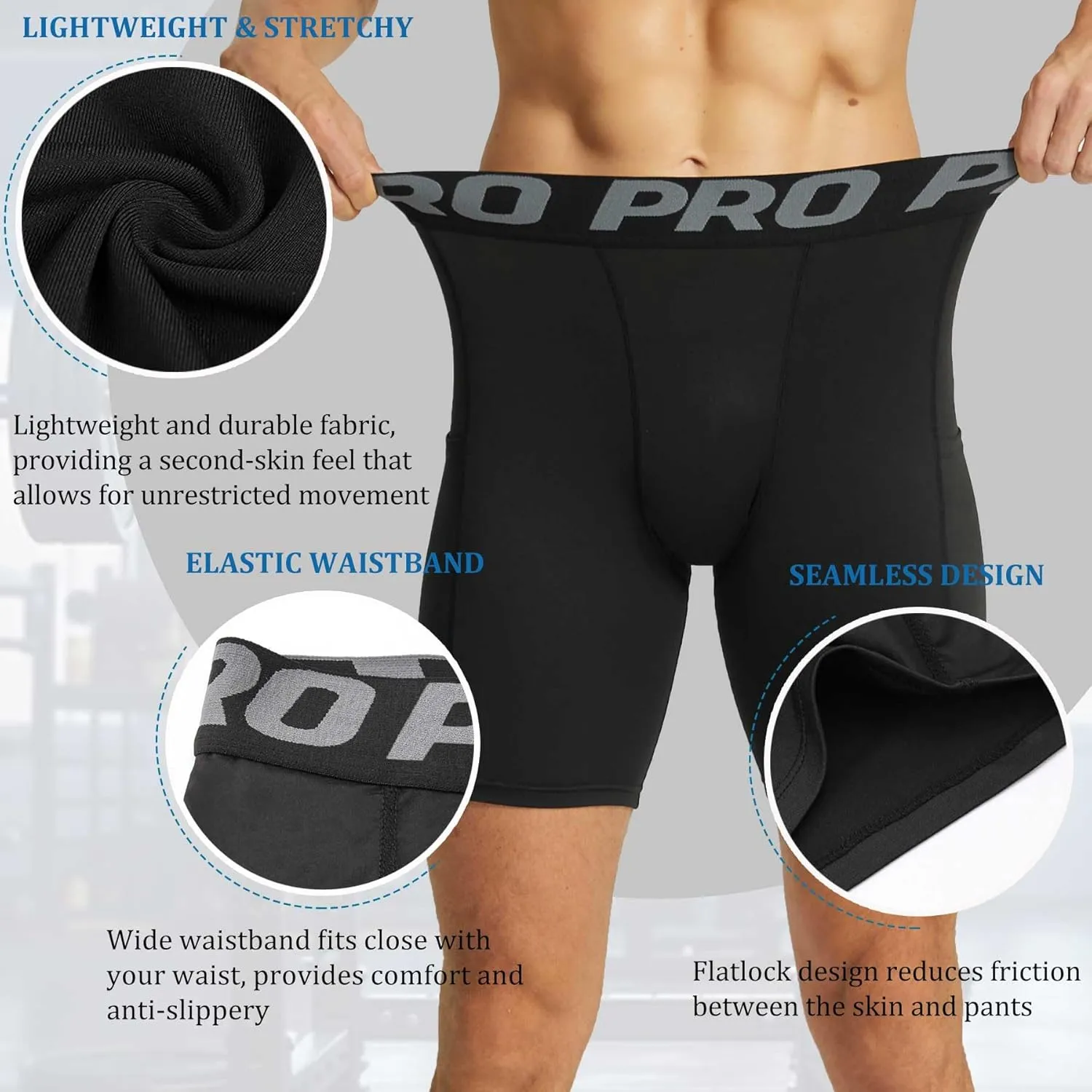 Compression Shorts Men with Pocket Sports Workout Athletic Running Underwear Cool Dry Baselayer Spandex Shorts