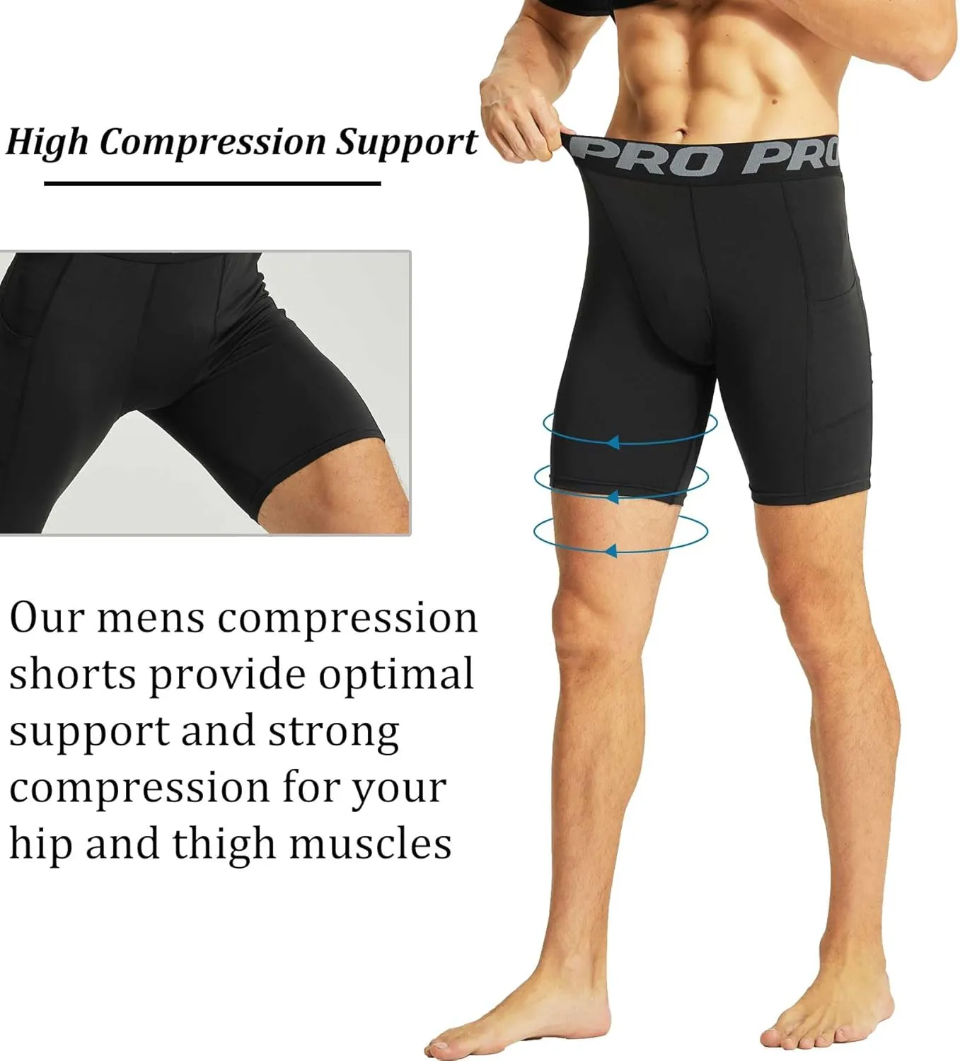 Compression Shorts Men with Pocket Sports Workout Athletic Running Underwear Cool Dry Baselayer Spandex Shorts