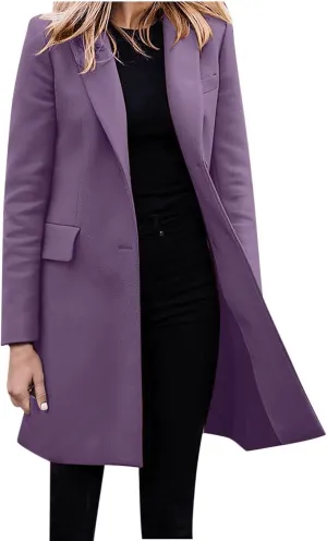 cooki Trench Coat Women 2024 Casual Winter Coats Lapel Cardigan Pea Coats Warm Overcoats Fall Long Blazer Jackets
