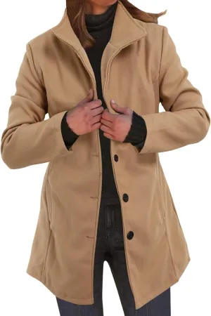 cooki Winter Coats for Women Lapel Single Breasted Pea Coats Women's Wool Blend Trench Coats Casual Button Down Jackets