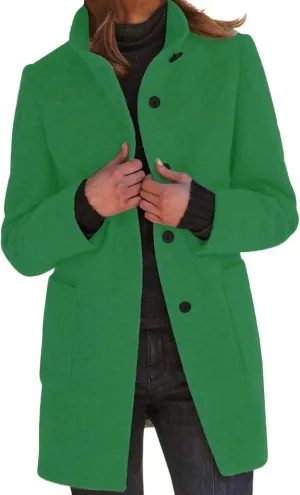 cooki Winter Coats for Women Stand Collar Single Breasted Wool Blend Long Pea Coats Casual Trench Coats Blazer Jackets